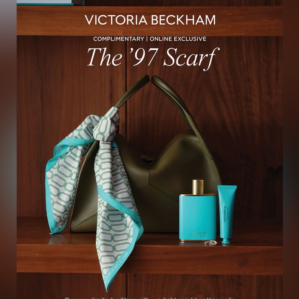 Victoria Beckham ‘97 Portofino Collection Geometric Scarf with Teal Trim NWT